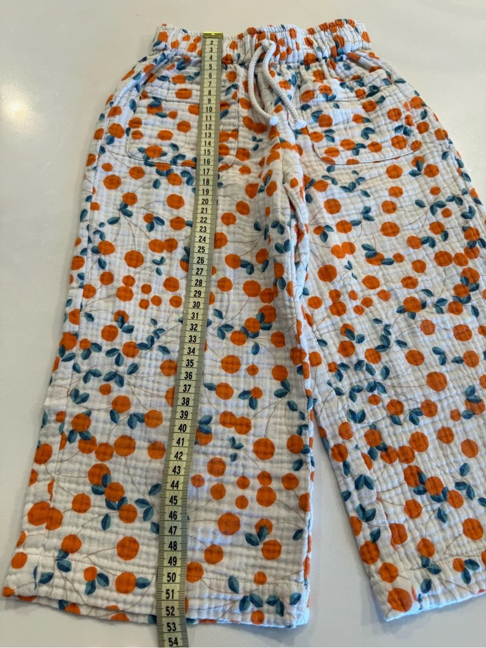 Zara White Pajama Pants with Orange Dot and Teal Leaf Print